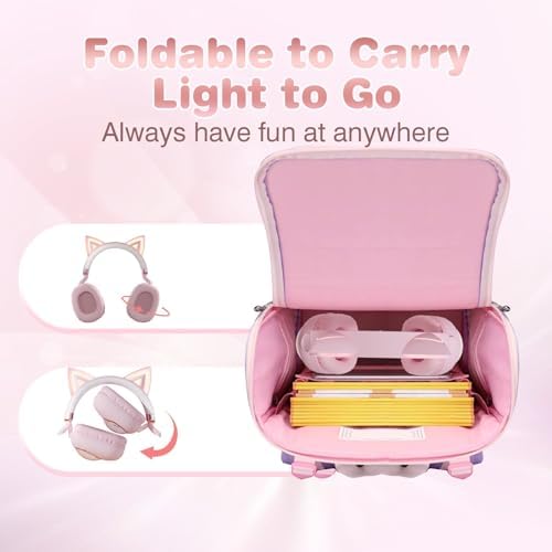 Enchanting Pink Cat Ear Bluetooth Headphones for Kids – Fun Noise-Cancelling Over-Ear Design with LED Lights, Ultimate Comfort for School, Travel, and Everyday Adventures – Elevate Young Music Experiences with Superior Sound Quality and Playful Style