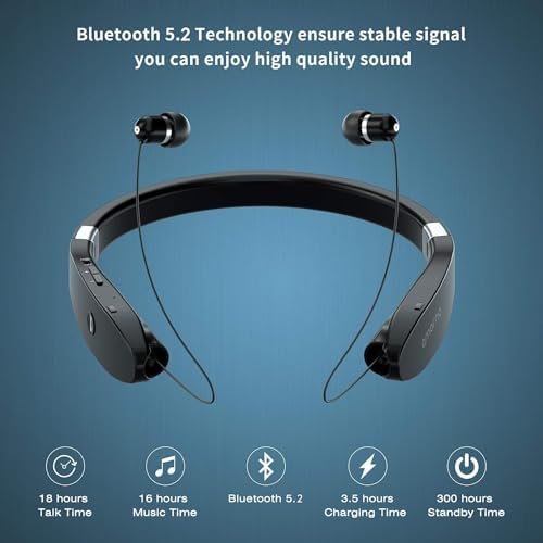 AMORNO Premium Retractable Bluetooth Neckband Headphones – Sweatproof Wireless Earbuds with Advanced Noise Cancellation & Integrated Microphone for Active Lifestyles – Superior Sound Quality & Broad Device Compatibility for Enhanced Listening Adventures