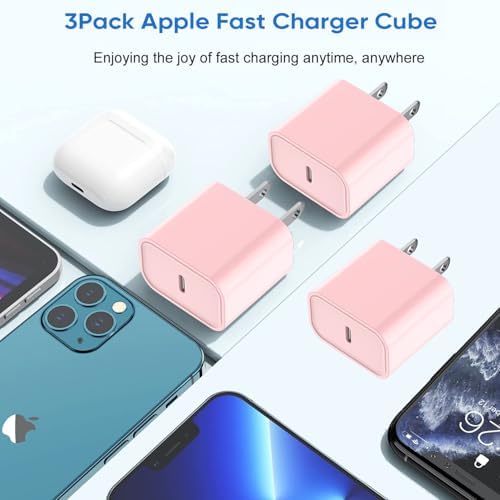 Ultra-Fast 20 W USB-C Wall Charger Block for i Phone 16/15 – 3-Pack Super Charging Adapter for i Phone, i Pad & Air Pods – Compact PD Type C Power Delivery Solution with Enhanced Compatibility & Safety Features