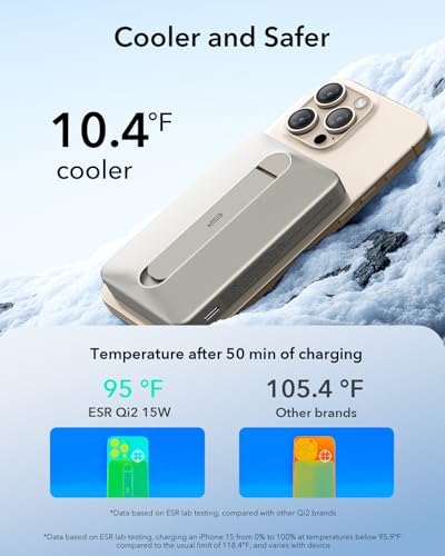 ESR Mag Safe 10,000 m Ah Portable Charger with Kickstand – Qi2 Certified 15 W Fast Charging Power Bank for i Phone 16/15/14/13/12 – Sleek Black Design with LED Display & 27 W USB-C Output for Effortless Charging On-the-Go