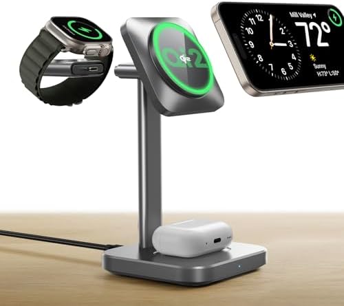 ESR Qi2 3-in-1 Wireless Charging Station – Fast 15 W Mag Safe Charger for i Phone 16/15/14/13, Certified Apple Watch & Air Pods Charger, Sleek White Design for Home or Office – Ultimate Multi-Device Charging Solution with Enhanced Compatibility and Speed