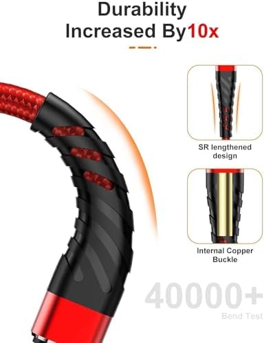 Cyven Smart 3-Pack 6 Ft MFi Certified Lightning Cables – Fast Charging USB A to Lightning Cords for i Phone 14/13/12/11/XS/XR/X/8/7/6/5/SE Plus Pro Max Mini – Durable Red Design for Ultimate Flexibility and Speed