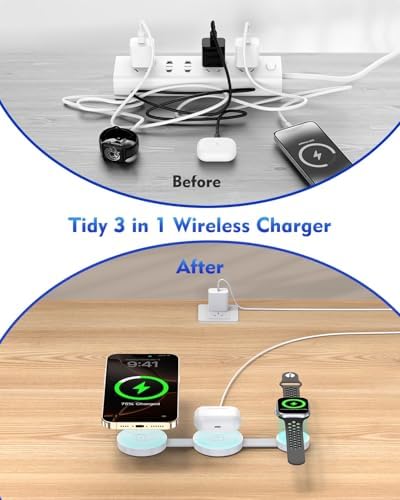 Ultimate 3-in-1 Magnetic Wireless Charging Station for Apple Devices – Compact Fast Charger Pad for i Phone 16/15/14/13, Apple Watch, and Air Pods – Foldable Travel Mag Safe Dock with Enhanced Speed and Compatibility – Ideal for On-the-Go Charging Needs
