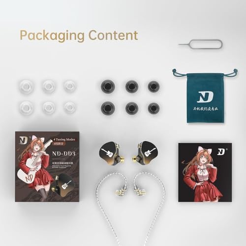 ND-DD3 Hi-Fi Adjustable Dual Magnetic Earphones – Premium Customizable In-Ear Monitors with 4 Sound Profiles, Detachable 2-Pin Cable, Integrated Microphone, and Superior Audio Quality for Discerning Audiophiles – Sleek Black Wired Headphones for Everyday Comfort and Versatility