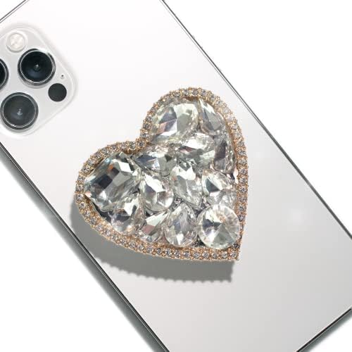 Elegant Heart-Shaped Diamond Phone Grip and Stand – Chic Collapsible Mobile Accessory for Secure Handling and Stylish Functionality (Silver Small)