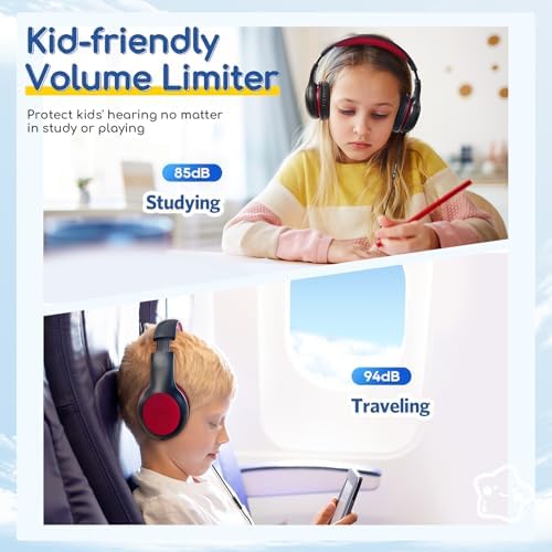 Kid-Friendly Foldable Wired Headphones with Microphone – Volume Limiting Safety (85/94 d B) for Hearing Protection, Share Port for Collaborative Audio, Ideal for Tablets, PCs, and School Use – Enhanced Type C Compatibility for Optimal Sound Quality and Comfort