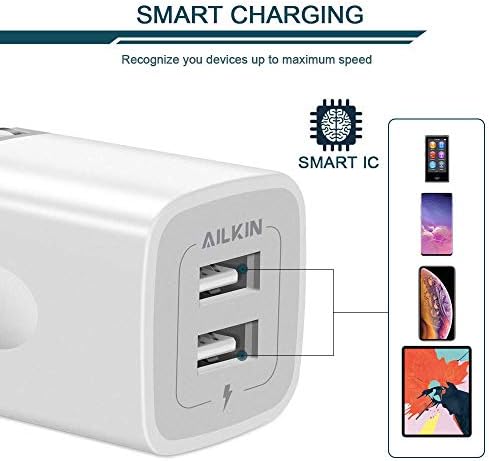 AILKIN Dual Port USB Wall Charger – 2 Pack Foldable Quick Charger Adapter for i Phone 15, 14 Pro Max, Galaxy S10 & More – Compact Travel Cube with 2.4 A Output for Fast Charging – Efficient, Safe, and Perfect for On-the-Go Power Solutions
