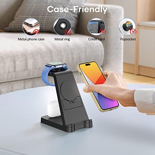 Ultimate 3-in-1 Wireless Charging Station for Apple Devices – Rapid Charger for i Phone 15/14/13/12/11, Apple Watch Series 1-9/Ultra, and Air Pods – Space-Saving Multi-Device Dock Featuring Advanced Safety Technology and Modern Aesthetic Design