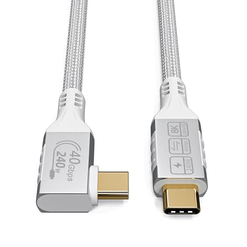 White Thunderbolt 4 Cable Long, Right Angle USB 4 Cable 90 Degree, 240W USB c Cable 40gbps Data Transfer, 8K@60Hz Display, Compatible with Docks eGPU Hub 6.6ft/2M – Enhanced Compatibility and Speed