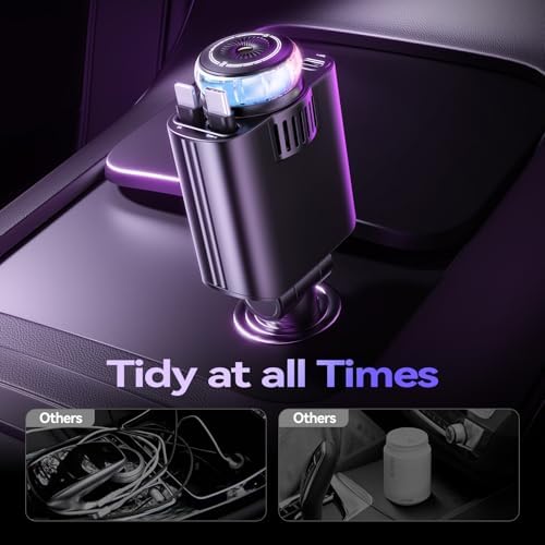 Revolutionary 5-in-1 Retractable Car Charger with Aromatherapy and Starlight Projection – 69 W Fast USB-C Charger for i Phone 16/15/14/13/12 and Android Devices, Dual Charging Ports, Stress-Relieving Air Freshener, and Tangle-Free Design for Enhanced Driving Comfort