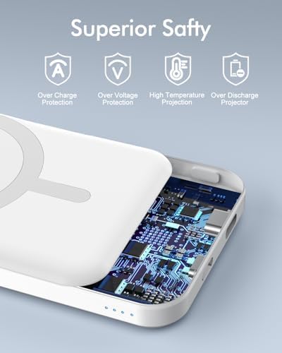 Podoru Mag Safe 5000 m Ah Portable Power Bank – Wireless Magnetic Charger with 20 W PD Fast Charging for i Phone 12 to 16 Series – Sleek, Lightweight Design for Effortless On-the-Go Charging – Includes Type-C Cable for Enhanced Versatility and Compatibility