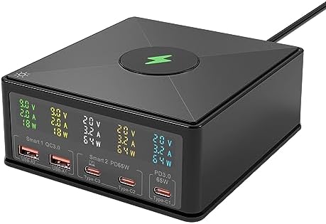 160 W Multi-Port USB Charging Station with Wireless Pad & Real-Time Digital Monitor – Advanced PD 3.0 Fast Charging Hub for Home and Office Efficiency – Elevate Your Device Power Management with Sleek Design and Versatile Compatibility