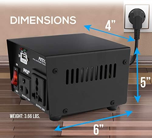 Pyle 500 W Universal Voltage Converter with USB Port – Essential Travel Adapter for Global Voltage Compatibility, Step-Up & Step-Down Functionality, Enhanced Safety Features, and Rapid Device Charging for Seamless International Connectivity