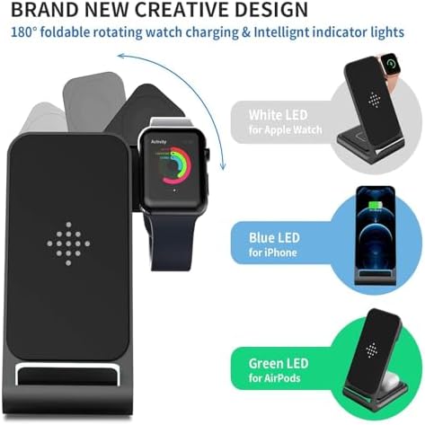 3-in-1 Qi-Certified Fast Wireless Charging Station for Apple Devices – Streamline Charging for i Phone, Apple Watch, and Air Pods with Enhanced Compatibility and Safety Features – Ideal Accessory for Modern Lifestyles