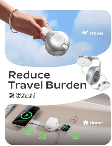 LISEN Qi2 Mag Safe 15 W Travel Charger – Ultimate 3-in-1 Wireless Charging Station for i Phone 16, Apple Watch & Air Pods – Rapid 25 W Output with Magnetic Alignment for Effortless Device Management – Compact, Durable Design for On-the-Go Charging