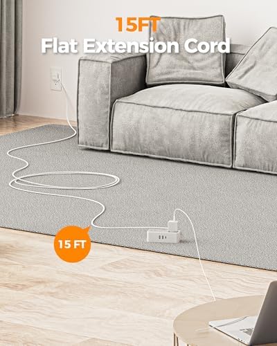 TESSAN 5 FT Flat Plug Extension Cord with 4 AC Outlets, 1 USB-C & 2 USB-A Ports – 900 Joules Surge Protector Power Strip for Home Office & Dorm Room – Maximize Charging Efficiency & Space Savings with Versatile Power Accessory