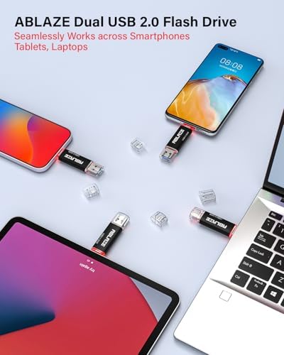 ABLAZE 16 GB Type C Flash Drive 10 Pack – Dual USB 2.0 & USB C Memory Stick for i Phone 16/15, Android Devices, PCs & Macs – Ultimate Data Storage Solution with Enhanced Compatibility & Portability