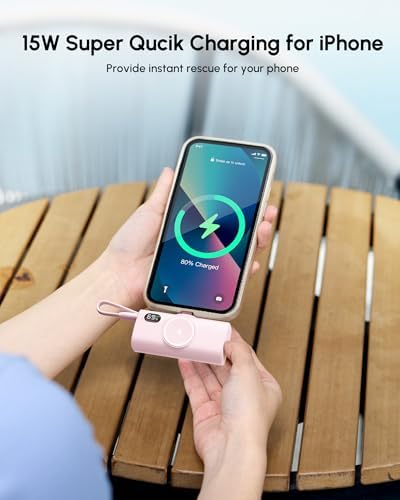 Compact Blue Power Bank for i Phone – 5000 m Ah Fast Charging Mini External Battery with USB Type C Cable – Sleek, Lightweight Design for i Phone 14/13/12/15 Pro Max and More – Essential Travel Charger for On-the-Go Power Solutions