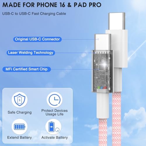 Ultra-Long 10 FT i Phone Fast Charger Cable – Type C to Lightning USB-C Cord for i Phone 16 Pro Max, 15 Series, i Pad & Mac Book Pro – Rapid Charging & Enhanced Durability for Seamless Connectivity