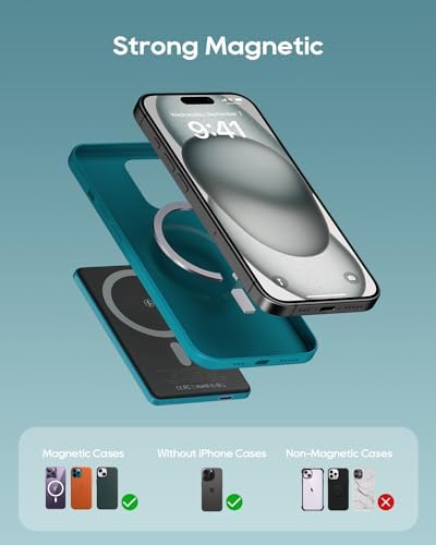 Ultra-Slim Kuulaa Mag Safe Battery Pack – 5,000 m Ah Power Bank for i Phone 15/14/13/12 Series – Magnetic Wireless Charger with PD 20 W Two-Way USB-C Fast Charging – Lightweight Grey Portable Power Solution for On-the-Go Charging