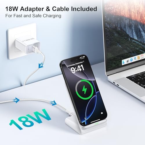 15 W Fast Wireless Charging Stand for Samsung Galaxy S25 Ultra, S24, S23, S22, S21 & Motorola Phones – Sleek Desktop Charger with QC Adapter for Optimal Performance, Qi-Compatible Convenience, and Enhanced Device Compatibility