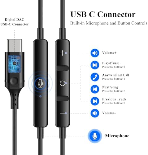 High-Performance USB C Earbuds for i Phone 16 & Samsung Galaxy – Premium Hi-Fi Stereo Wired Earphones with Noise Isolation, Integrated Microphone, and Convenient Volume Control for Unmatched Sound Quality Across Devices