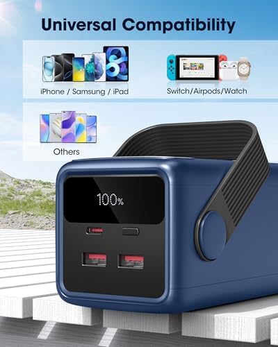 Ultra High-Capacity 70000 m Ah Power Bank – 22.5 W Fast Charging Portable Charger with LED Display & Built-In Flashlight – Ideal for Camping, Travel, and Emergency Use – Multiple Outputs for i Phone, Samsung, i Pad, and More – Stay Connected Anywhere with Long-Lasting Power Solution – Lightweight Design with Convenient Carry Strap and Real-Time Power Monitor – Comprehensive Safety Features Including Overcharge and Short Circuit Protection – Perfect for Outdoor Adventures and Unexpected Power Outages – Includes USB-C Charging Cable and 2-Year Customer Support for Peace of Mind