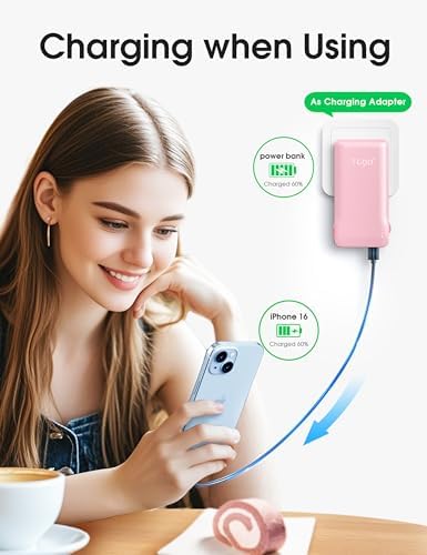 Ultra-Slim 10,000 m Ah TG90° Portable Power Bank with Built-in Lightning and USB-C Cables – Fast Charging, Lightweight Battery Backup for i Phone and Android Devices – Essential On-the-Go Charger for Busy Lifestyles