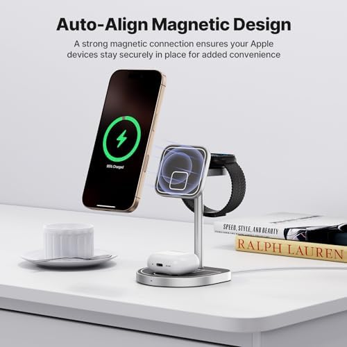 X85 Magnetic 3-in-1 Wireless Charger Stand – Versatile Charging Station for i Phone 16/15/14/13/12, Apple Watch S10/Ultra/9/8/7 & Air Pods 4/3/2/Pro – Adjustable Viewing Angles with Unique Basketball Court Design – Fast Charging Solution for Tech Enthusiasts