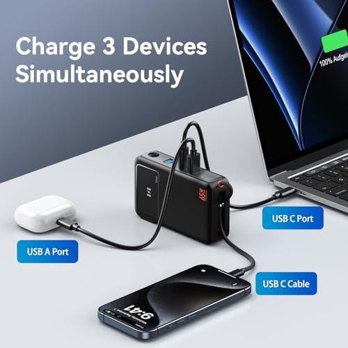 Ultimate 3-in-1 Fast Charging Power Bank – 10,000 m Ah PD 35 W USB-C Battery Pack with Integrated 65 W Ga N Wall Charger for i Phone 16/15/14/13, Laptops, Samsung, Pixel, and More – All-in-One Travel Solution with Smart Display and Dual Ports for Enhanced Compatibility and Speed