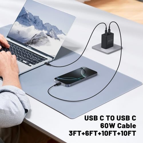 Ultimate Fast Charging Solution for i Phone 16/15 Pro Max – 45 W Dual Port USB-C Charger Block (2-Pack) with Extra Long 60 W Cables – PD Quick Adapter 3.0 for Enhanced Device Compatibility and Speed – Perfect for Home or On-the-Go Charging