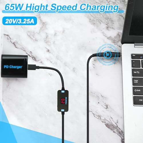 FARSENSE Versatile USB C to DC Adapter with 10 Connector Tips – 3.3 ft Barrel PD Trigger Cable for Effortless Voltage Switching and LED Voltage Display – Essential Power Solution for Laptops, Cameras, and More