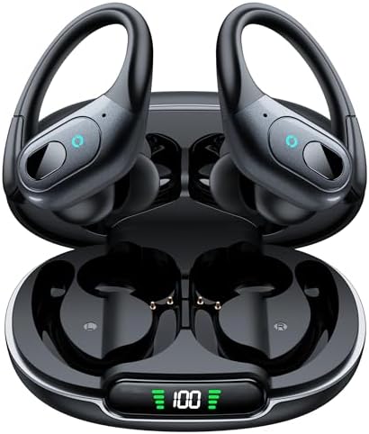 90-Hour Bluetooth Wireless Earbuds – Sweatproof Sport Earphones with Secure Earhook & LED Display Charging Case – Unmatched Sound Quality for Active Lifestyles – Ideal for Intense Workouts & Outdoor Adventures Compatible with i OS & Android Devices