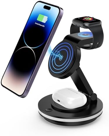 Ultimate 3-in-1 Foldable Charging Station for i Phone, Apple Watch & Air Pods – Magnetic Wireless Charger with Fast Charging for i Phone 11-16 Series, Pro Max Compatibility, Sleek Portable Design for Home & Travel