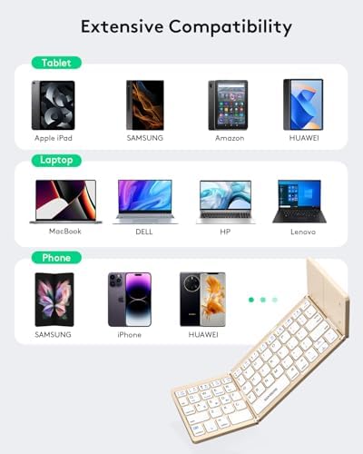 Samsers Portable Bluetooth Keyboard with Touchpad – Ultra-Slim Foldable Wireless Keyboard for Effortless Typing on Android, Windows, and i OS Devices – Rechargeable, Travel-Friendly Design with Device Holder – Black