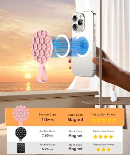 Magnetic Suction Cup Mount for Mag Safe Devices – Effortless Hands-Free Phone Holder with Premium Anti-Slip Silicone Grip for Content Creators – Ultra-Stable, Lightweight Accessory Perfect for Tik Tok and Photography on the Move