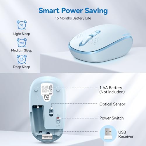 TECKNET 2.4 GHz Wireless Mouse – Ultra-Quiet & Portable Computer Companion with Adjustable DPI, USB Receiver, and Ergonomic Design for Seamless Use Across Chromebook, Laptop, PC & Mac – Enhance Productivity Effortlessly