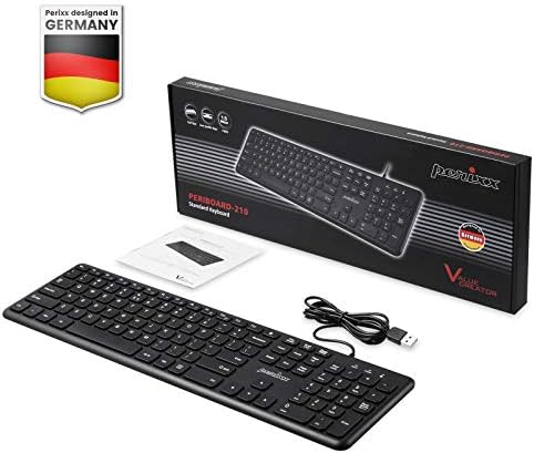 Perixx PERIBOARD-210 Wired Full-Size USB Keyboard – Ultra-Quiet Scissor Keys for Effortless Typing on Desktop, Laptop, and Tablet – Sleek Black Design with Enhanced Compatibility and Ergonomic Comfort