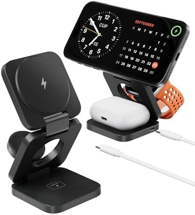 Antank 3-in-1 Magnetic Wireless Charging Station for Apple Devices – Compact Foldable Charger for i Phone 16/15/14/13/12, Air Pods Pro/2/3, and Apple Watch Series Ultra/SE/9/8/7/6/5/4/3/2/1 – Fast Charging, Enhanced Compatibility, Ideal for Travel and Home Use