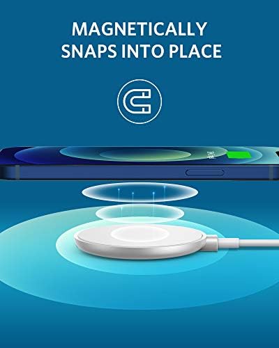 Anker Magnetic Wireless Charging Pad – 7.5 W Fast Charger for i Phone 12 & 13 with 5 ft USB-C Cable – Effortless Magnetic Alignment for Seamless Charging at Home, Office, or Travel – Durable, Compact Design for On-the-Go Power Solutions