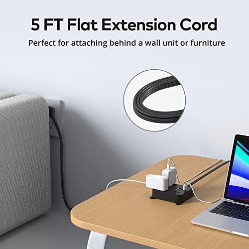 TROND Ultra Thin Flat Extension Cord with 3 USB Ports and 3 AC Outlets – Sleek Wall-Mount Power Strip for Smart Charging in Small Spaces – Perfect for Home, Dorms, and Workstations – Compact Surge Protector for Modern Electronics
