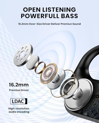 Beige Wireless Bluetooth 5.3 Open Ear Sports Earbuds – Ultra-Light Air Conduction Headphones with 30-Hour Battery Life, Enhanced Bass, and Secure Fit for Active Enthusiasts – Ideal for Running, Workouts, and Effortless Calls