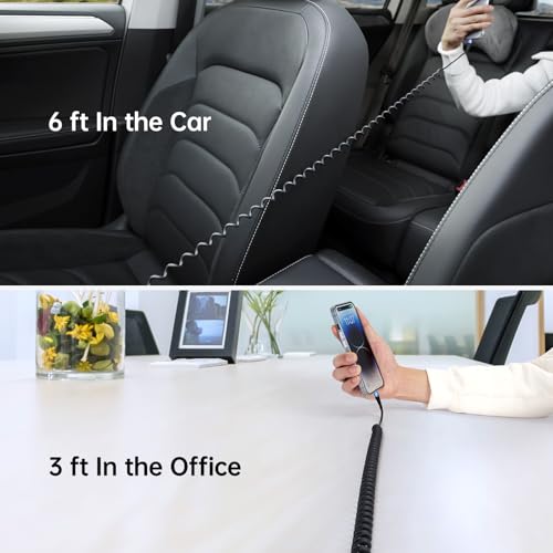 Premium Coiled Lightning Charger Cable for Car – 2-Pack with 3 FT & 5 FT Lengths, MFi Certified Retractable Cord for i Phone 14/13/12/11 Pro Max/XS MAX/XR/XS/8, i Pad & i Pod – Fast Charging & Enhanced Compatibility for Effortless Power on the Road