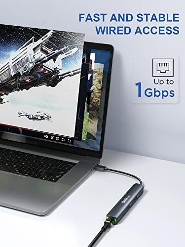 Transform Your Workstation with the Dockteck 6-in-1 USB C Hub Ethernet – Ultimate Multiport Adapter Featuring 4 K@60 Hz HDMI, 100 W Power Delivery, and High-Speed 1 Gbps LAN for Mac Book Pro, Surface Pro, XPS, and More – Effortless Connectivity and Fast Charging for Professionals and Students