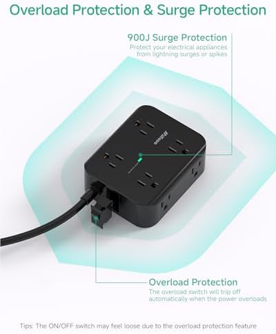 MIFASOPOWER Surge Protector Power Strip – 8 Wide Outlet Charging Station with 4 USB Ports (Including USB-C) and 5 FT Heavy-Duty Extension Cord – Space-Saving Flat Plug Design for Home, Dorm, or Office – Overload Protection & Wall-Mountable Convenience