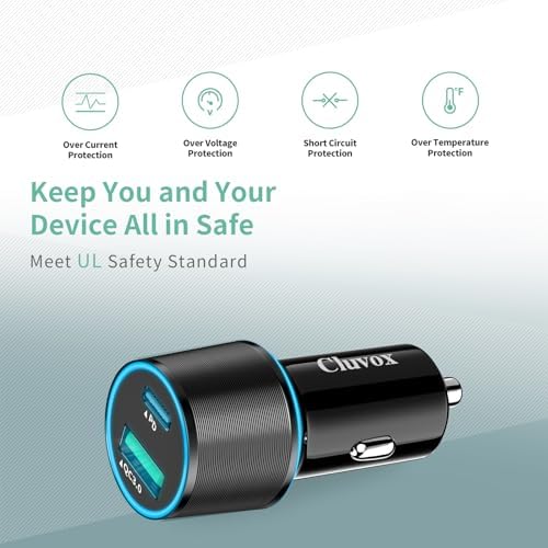 Dual Port 38 W USB-C Car Charger (2 Pack) – Fast Charge Your i Phone 16 Pro/Max/Plus & Samsung Galaxy S25/S24/S23 with 20 W PD & 18 W QC – Includes 3.3 FT Type C Cable – Sleek Black Design for Enhanced Compatibility and Efficiency, Perfect for Road Trips and Daily Commutes