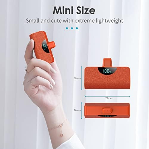 Ultra-Compact 5200 m Ah USB-C Power Bank with LCD Display – Fast-Charging Portable Charger for i Phone 15, Samsung, Google Pixel & Android Devices – Stylish Purple Battery Pack for On-the-Go Power Solutions