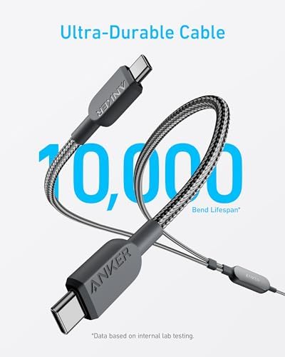 Anker Cable,6FT 2-in-1 USB C to USB C Cable 140W Max,Fast Charging for iPhone 16/16 Pro Max/15 Series,MacBook Air/Pro,and More(Braided,Black) – Enhanced Compatibility and Speed