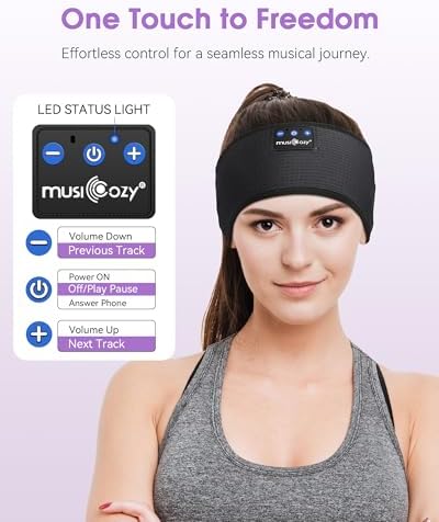 MUSICOZY Bluetooth 5.4 Sleep Headband Headphones – Ultimate Wireless Comfort for Sleep, Workouts, and Travel – The Perfect Gift for Active Lifestyles with Rapid Pairing and Sweatproof Design