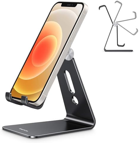 OMOTON Adjustable Cell Phone Stand, C2 Aluminum Desktop Phone Holder Dock Compatible with iPhone 15 14 13 Xs XR 8 Plus 7 6, Samsung Galaxy, Google Pixel, Android Phones – Enhanced Compatibility and Speed